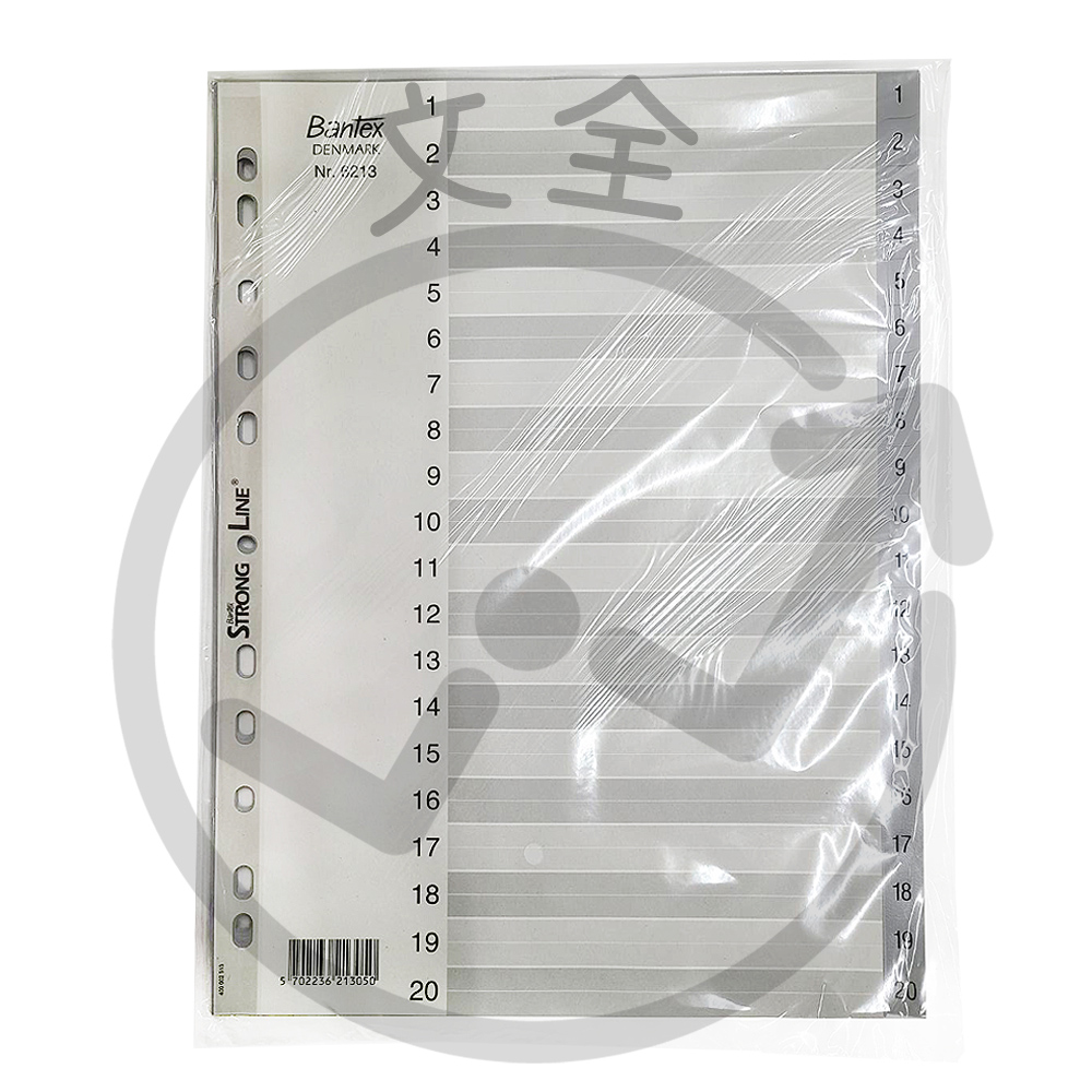 Bantex A4 PVC 20段隔頁紙/分段紙 (20張入/包) Bantex A4 PVC 20段隔頁紙/分段紙 (20張入/包)